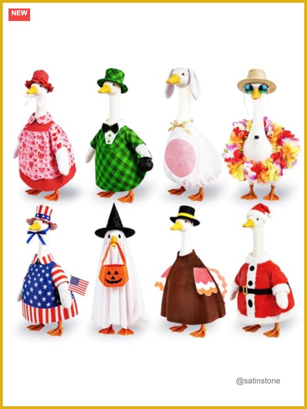 8 Set Porch Goose Outfits Holiday Outdoor Statue Clothes